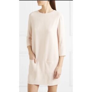 The Row Marina Cream Crepe Patch Pocket Shift Dress Size Small 3/4 Sleeves